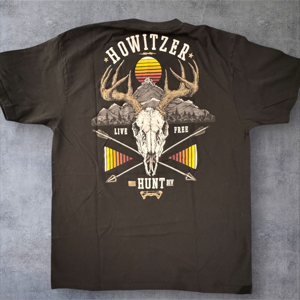 Howitzer Hunt Div T-Shirt Large Black Deer Skull Graphic Patriot MFG Outdoor